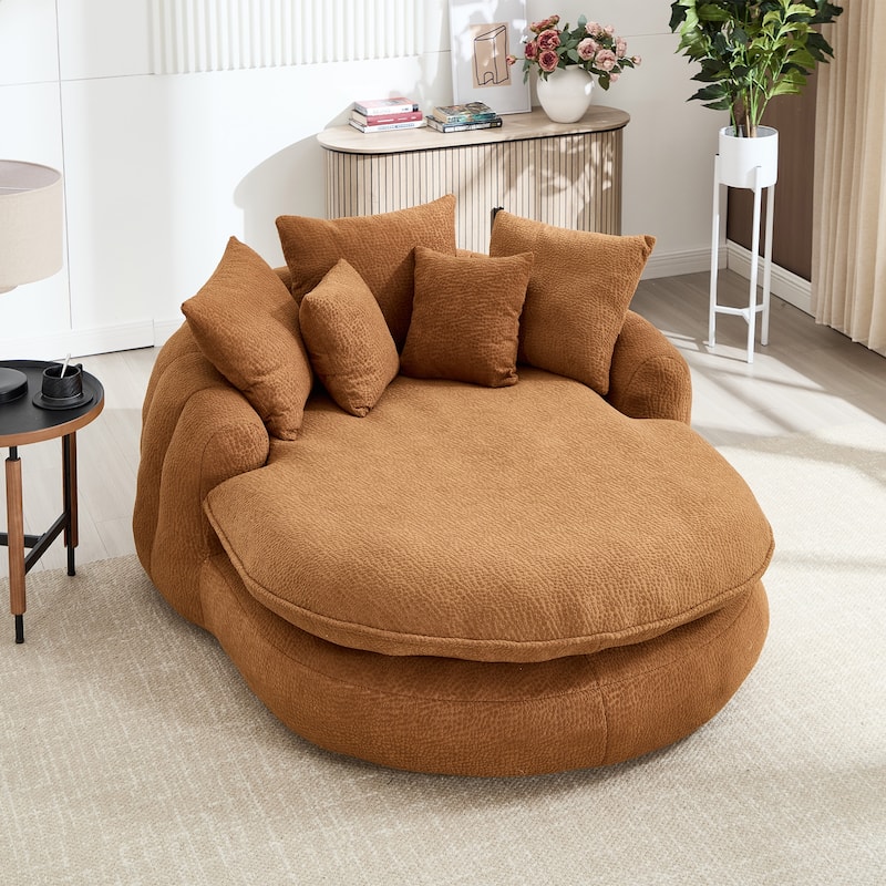 HOMEFUN Chenille Upholstered Oversized Wrap Around Deep Seat Bean Bag Lazy Sofa with 5 Pillows - Orange