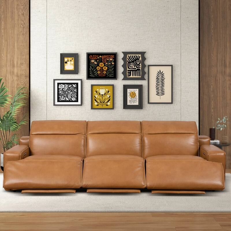 GDFStudio - Urbana Top-Grain Leather Triple Power Recliner Sofa