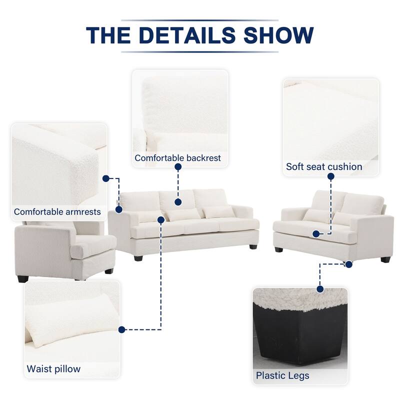 Velvet Upholstered Removable back Cushion Loveseat with 2pcs waist pillow