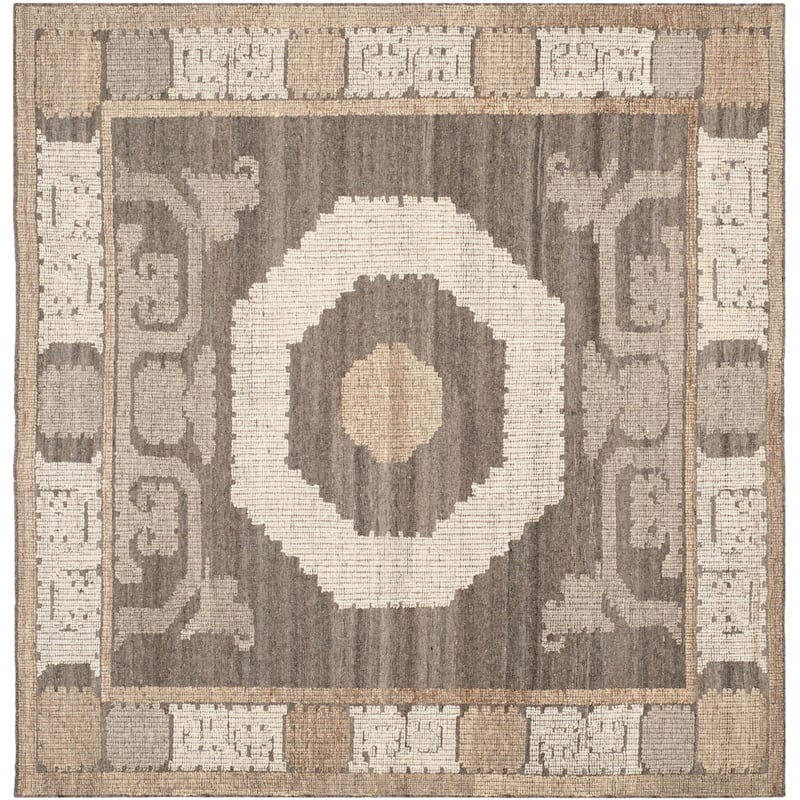 SAFAVIEH Hand-knotted Kenya Vaimi Southwestern Tribal Wool Rug - 7' Square - Ivory/Brown