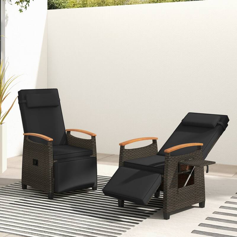 Costway 1/2 PCS Patio Wicker Recliner Chair with Adjustable Backrest