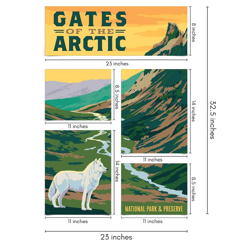 Americanflat Gates of the Arctic National Park Wolf 5 Piece Grid Wall ...