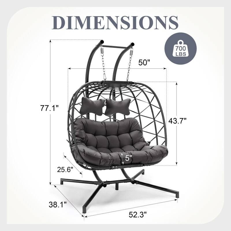 FINCATI Indoor Double Egg Chair, 700 lbs Extra-large 2 Person Double Egg Chair, Cozy Swing Chair, Oversized Hanging Egg Chair
