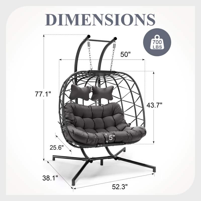 FINCATI Outdoor Oversized Double Egg Chair Swing, 700 lbs Double Egg Chair Outdoor, 2 Person Egg Chair Swing, Hanging Egg Chair