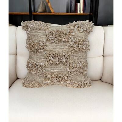 HomeRoots 18" Beige Striped Throw Pillow With Shag