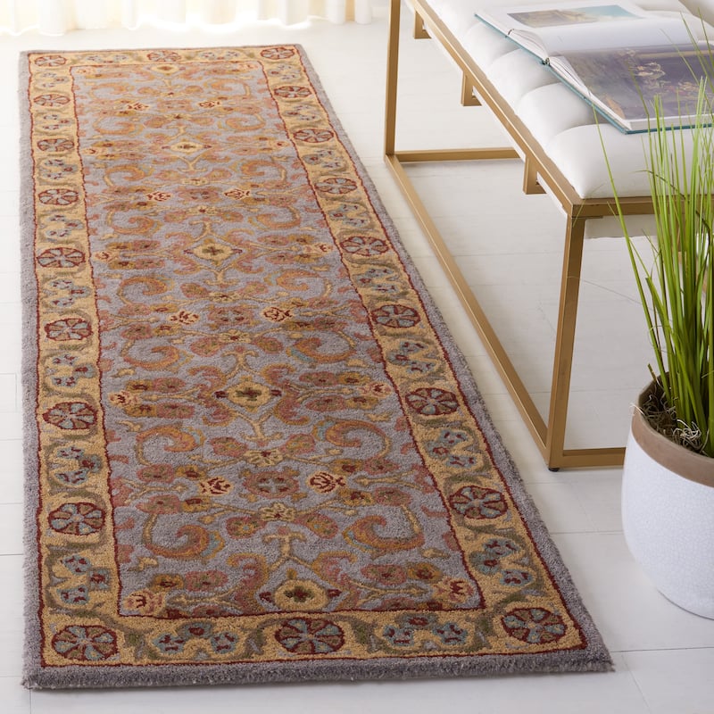 SAFAVIEH Handmade Classic Souheir Traditional Oriental Wool Rug - 2'3" x 12' Runner - Grey/Light Gold