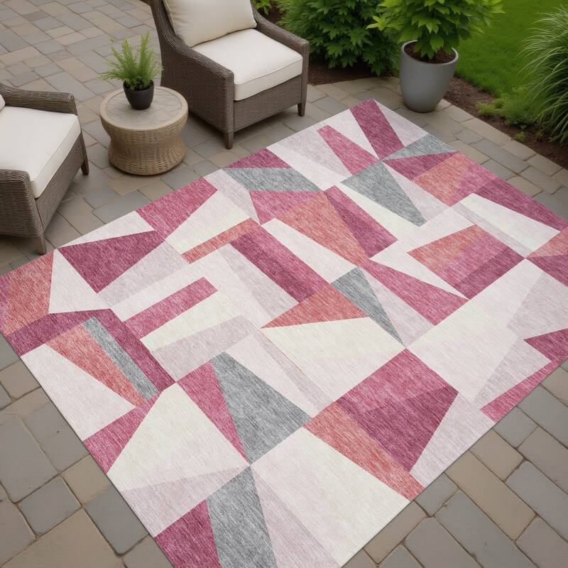 Machine Washable Indoor/ Outdoor Contemporry Mosaic Chantille Rug - Blush - 9' x 12'