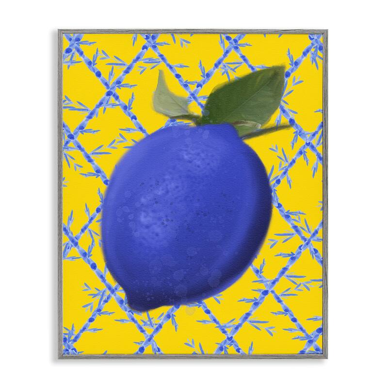 Stupell Blue Lemon over Yellow Framed Giclee Art Design By Matthew Piotrowicz - 16 x 20 - Grey