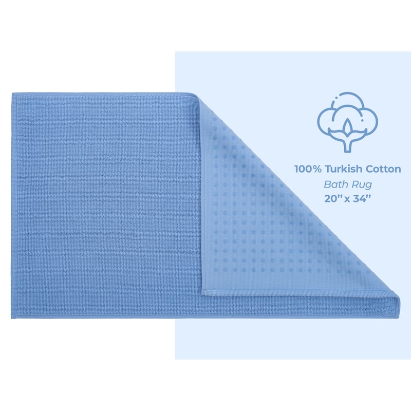 American Soft Linen 100% Cotton Bath Mat Rugs, 20x34 inches Slip Resistant Bottom Base Bath Mats for Bathroom