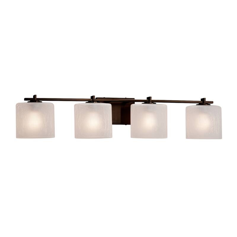 Justice Design Fusion Era 4-light Dark Bronze Bath Bar, Frosted Crackle Oval Shade