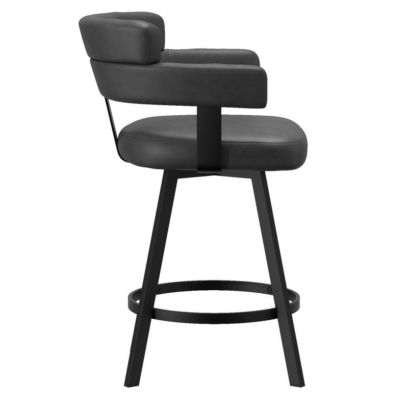 Contemporary Faux Leather & Metal 26" Counter Stool with Swivel, Set of 2