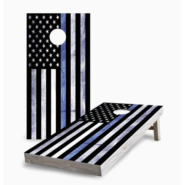 slide 2 of 7, Thin Blue Line Police Cornhole Game (Choose Wraps or Boards) 2x4 Boards (24" x 48") - Include ALL Accessories