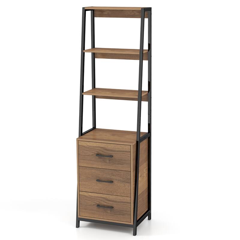 Gymax Ladder Bookshelf Tall Bookcase w/ 3 Open Shelves Printer Stand 3