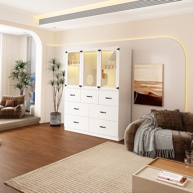Luxury Cat Furniture Cabinet with Storage and Play Areas LED Light