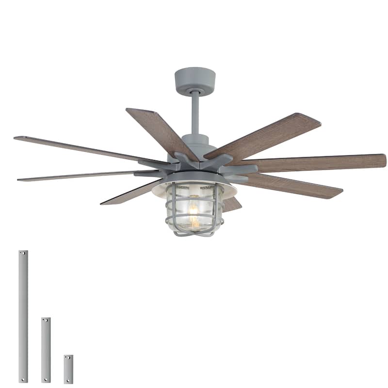 Cement Grey Ceiling Fan Light Chandelier, 8 Blades Noiseless DC Motor Ceiling Fan - 52 Inch - 52 Inch