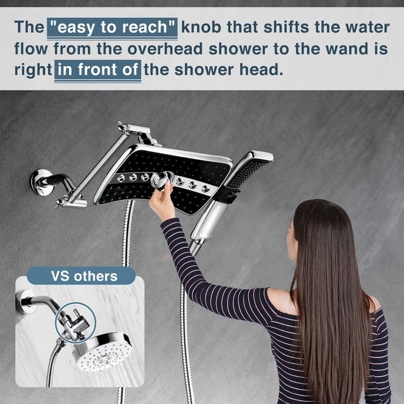 BRIGHT SHOWERS Dual Shower Head Combo Handheld Showerhead Rain Shower Set, Chrome, 2.5GPM