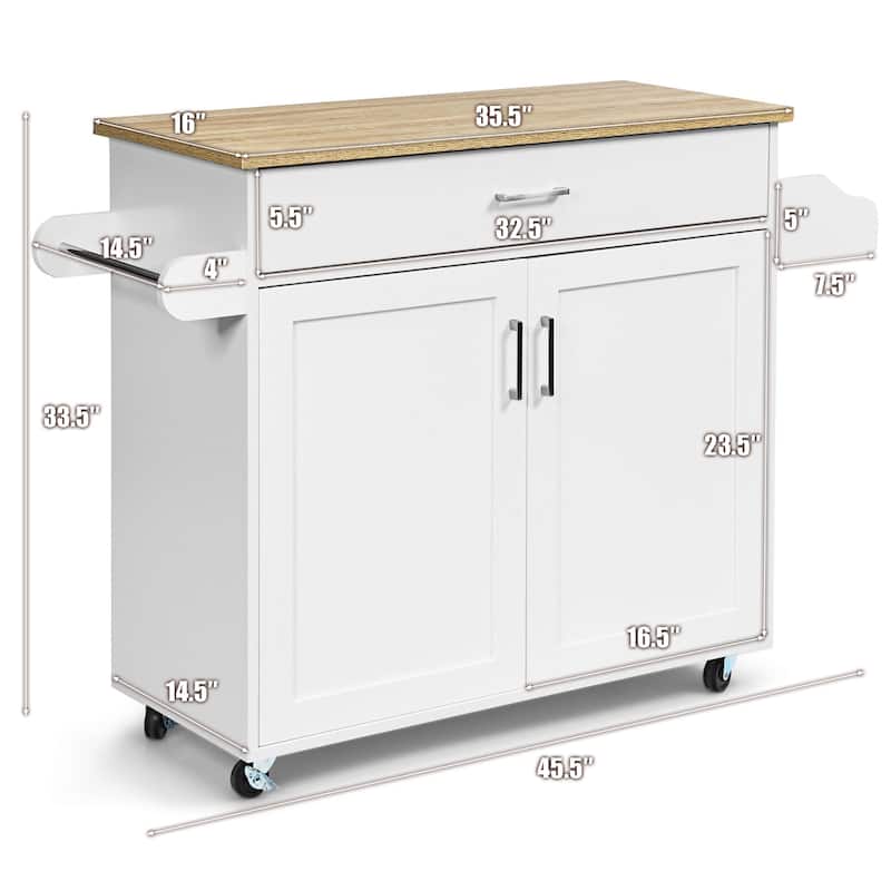 Costway Rolling Kitchen Island Cart Storage Cabinet w/ Towel & Spice