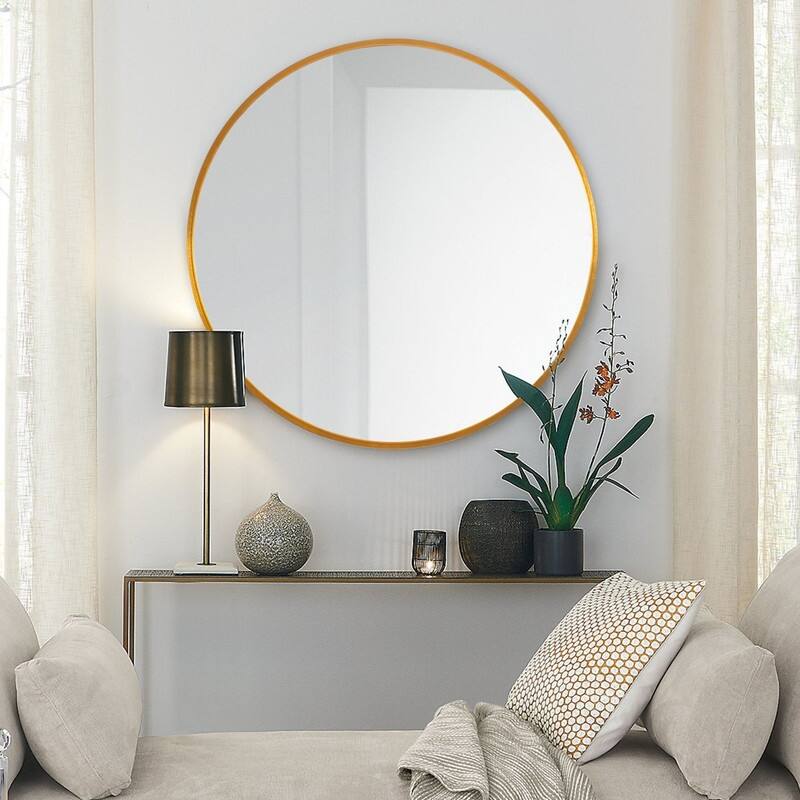 Classic Round Accent Bathroom Mirror Metal Frame Hanging Wall Mounted Circle Mirror for Wall Decor Vanity Entryway Living Room
