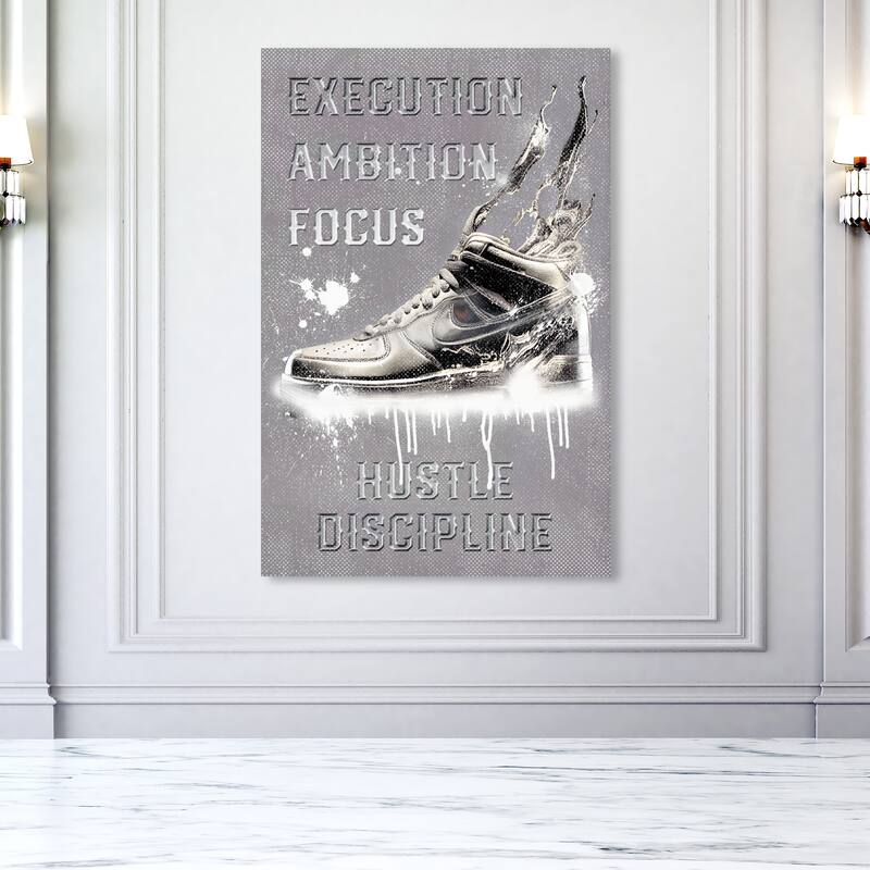 Wynwood Studio Fashion and Glam Discipline Sneaker Gray and Silver Modern & Contemporary Wall Art Canvas Print - 54 x 36