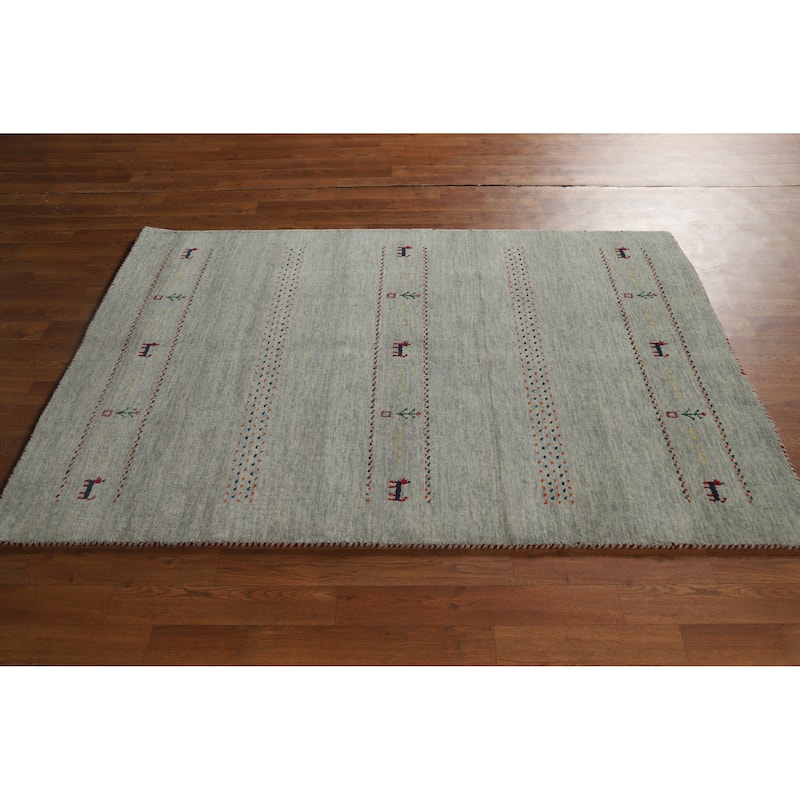 Hand Knotted Oriental 100% Wool Carpet Tribal Animal Pictorial Green Gabbeh Area Rug - 5' 10'' X 4' 0''