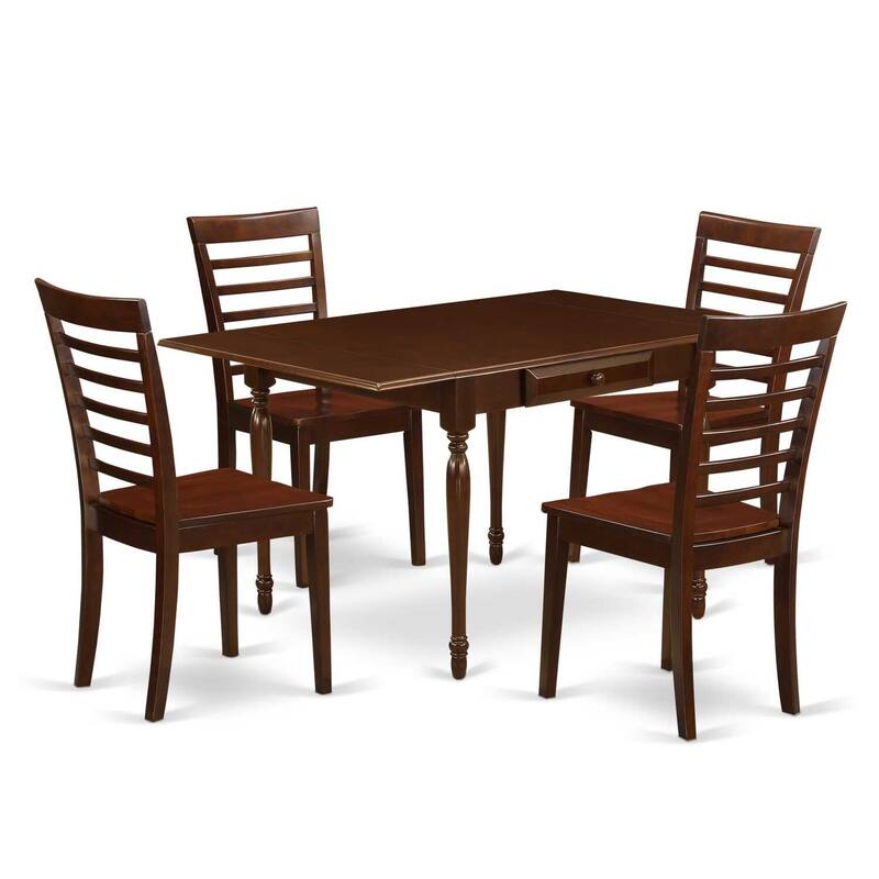 5-Piece Mahogany Finish Solid Wood Top - Dining Room Set - Seats 4