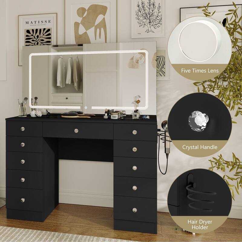 Makeup Desk with Large Mirror & 11-drawer