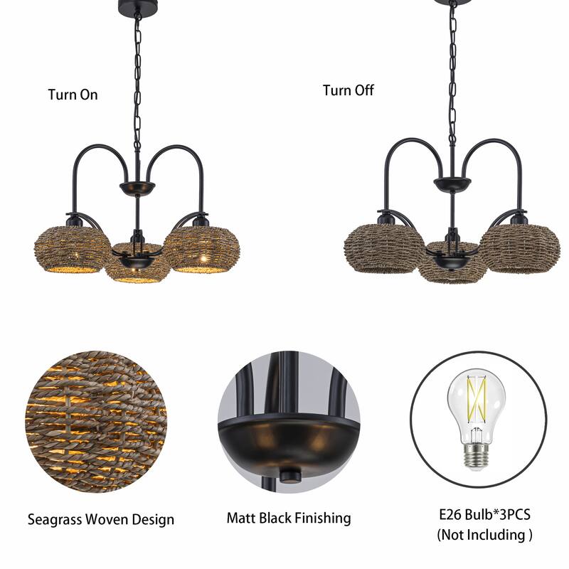 Vesper 3-light Modern Farmhouse Rustic Chandelier - 16 in. Tall/22 in. Wide