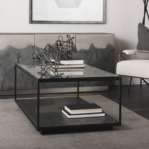 Roxdale Glass Top w/ Acid Wash Metal Rectangular Coffee Table - 48.0L x 27.5W x 18.0H