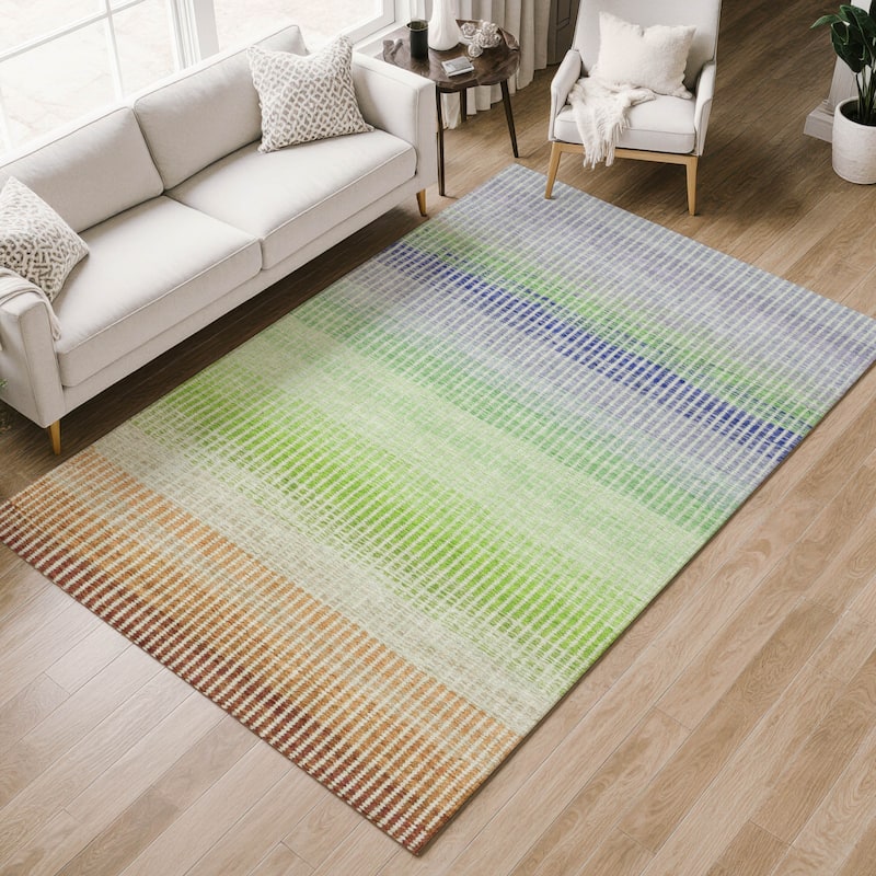 Machine Washable Indoor/ Outdoor Contemporary Stripes Chantille Rug