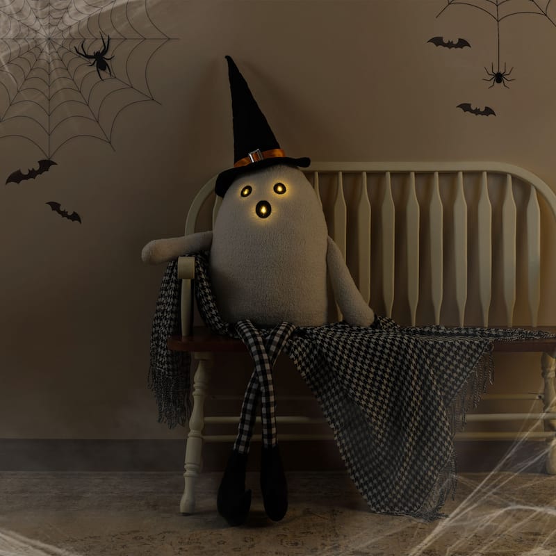 Glitzhome 65.25"H Halloween Oversized Lighted Fabric Ghost Sitter Porch Decor, with Timer