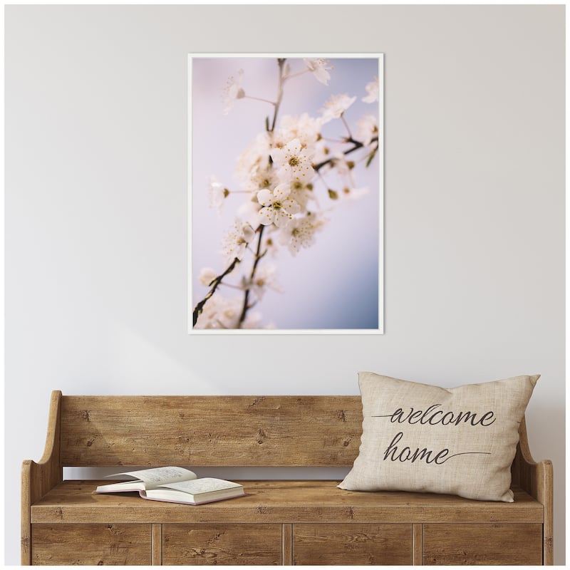 Kate and Laurel Sylvie Nature White Floral Blooms Framed Canvas by Patricia Hasz of Patricia Rae Photography