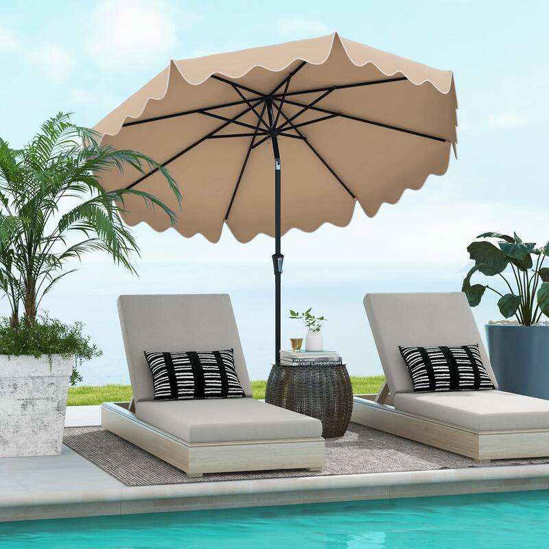 Large 9x8 Feet Polyester Fabric Outdoor Patio Umbrella with Wind Vent and Push Button Tilt Crank Handle