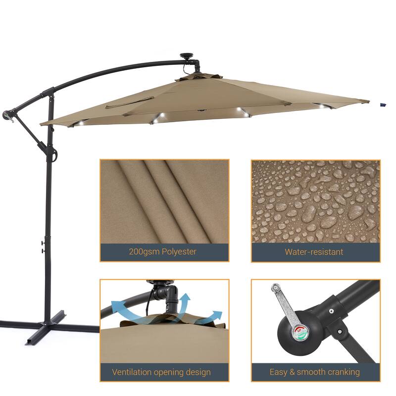 BONOSUKI 10ft Patio offset Umbrella Hanging Umbrella With LED Lights