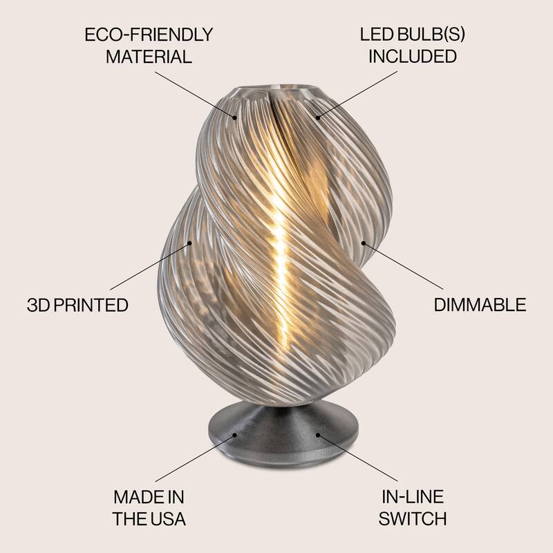 Vega 13.5" Mid-Century Coastal Plant-Based PLA 3D Printed Dimmable LED Table Lamp, by JONATHAN Y