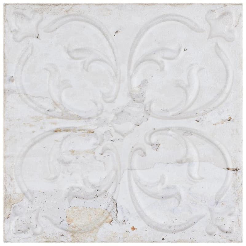 Merola Tile Aevum Ornato White 7-7/8" x 7-7/8" Ceramic Wall Tile