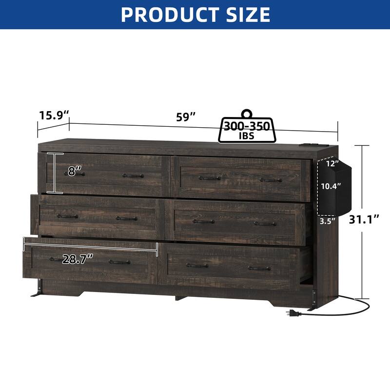 Moasis 6-Drawer 7-Drawer Double Dresser with Power Outlet and Organizer Bag
