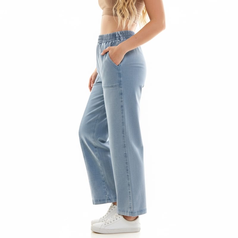 Nanette Lepore Bleach Wash Wide Leg Denim-Look Pants