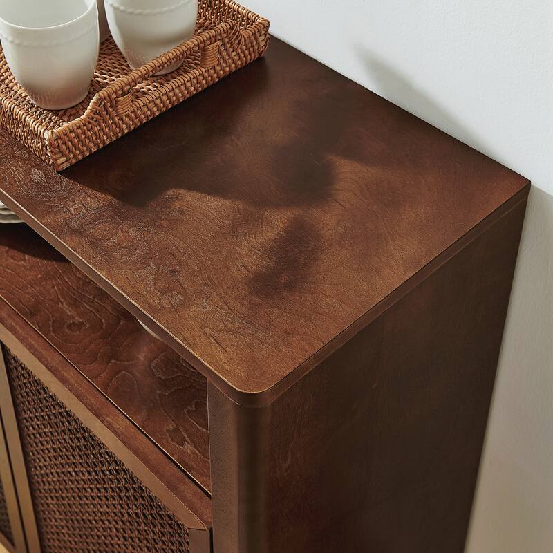 Mid Century Modern Rattan Sideboard Buffet Cabinet with Storage