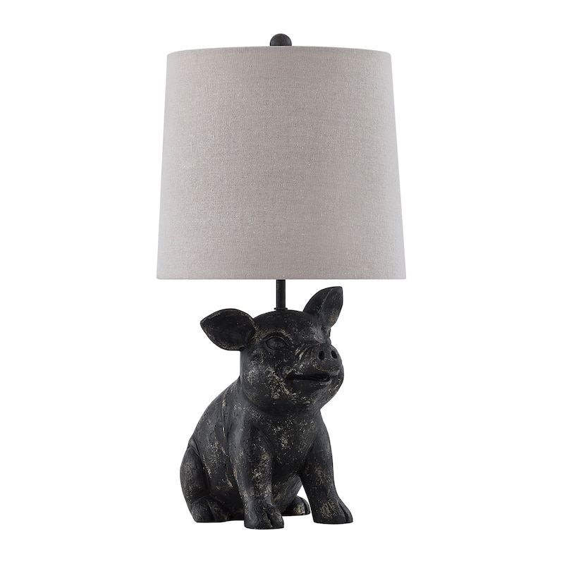 18"H Black Resin Pig Table Lamp With Shade - 9.5" x 9.5" x 18"