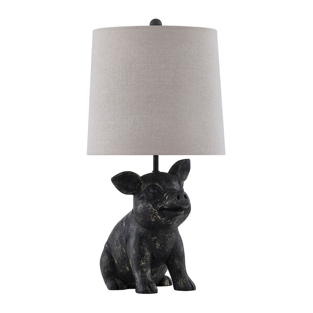 18"H Black Resin Pig Table Lamp With Shade - 9.5" x 9.5" x 18"
