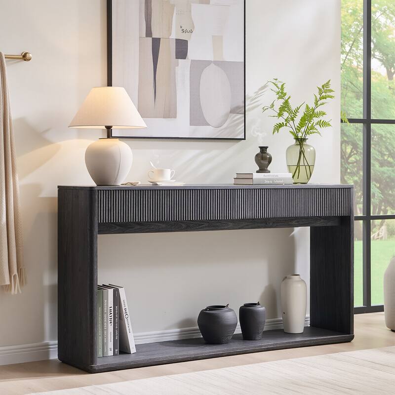 63" Modern Fluted 2 Drawers Entryway Table, Console Table, Sofa Table - Black