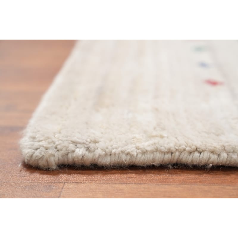 Hand Knotted Oriental Viscose Silk Carpet Tribal Animal Pictorial Beige & Ivories Gabbeh Area Rug - 9' 9'' X 9' 11''