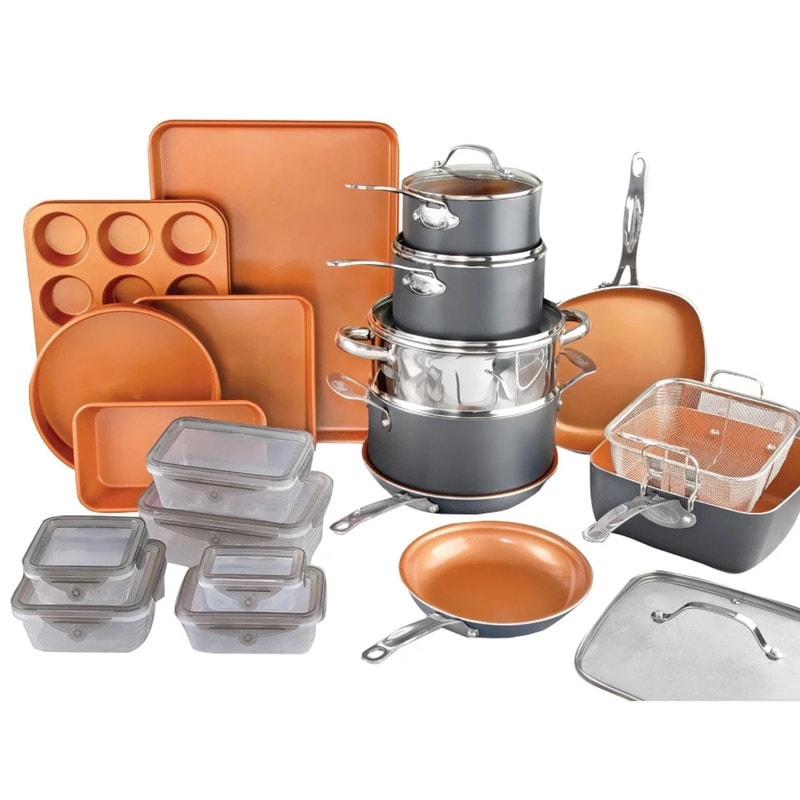 Gibson Home Total Kitchen Lybra 32-Piece Stainless Steel Cookware Set, Silver