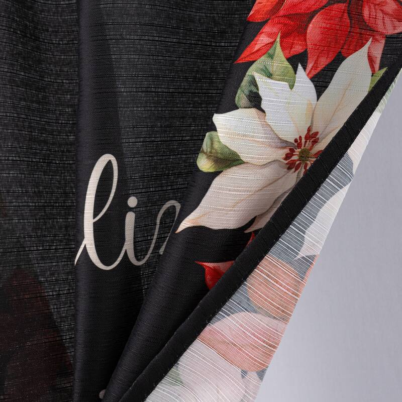 Poinsettia Feliz Navidad Christmas Holiday Kitchen Curtain