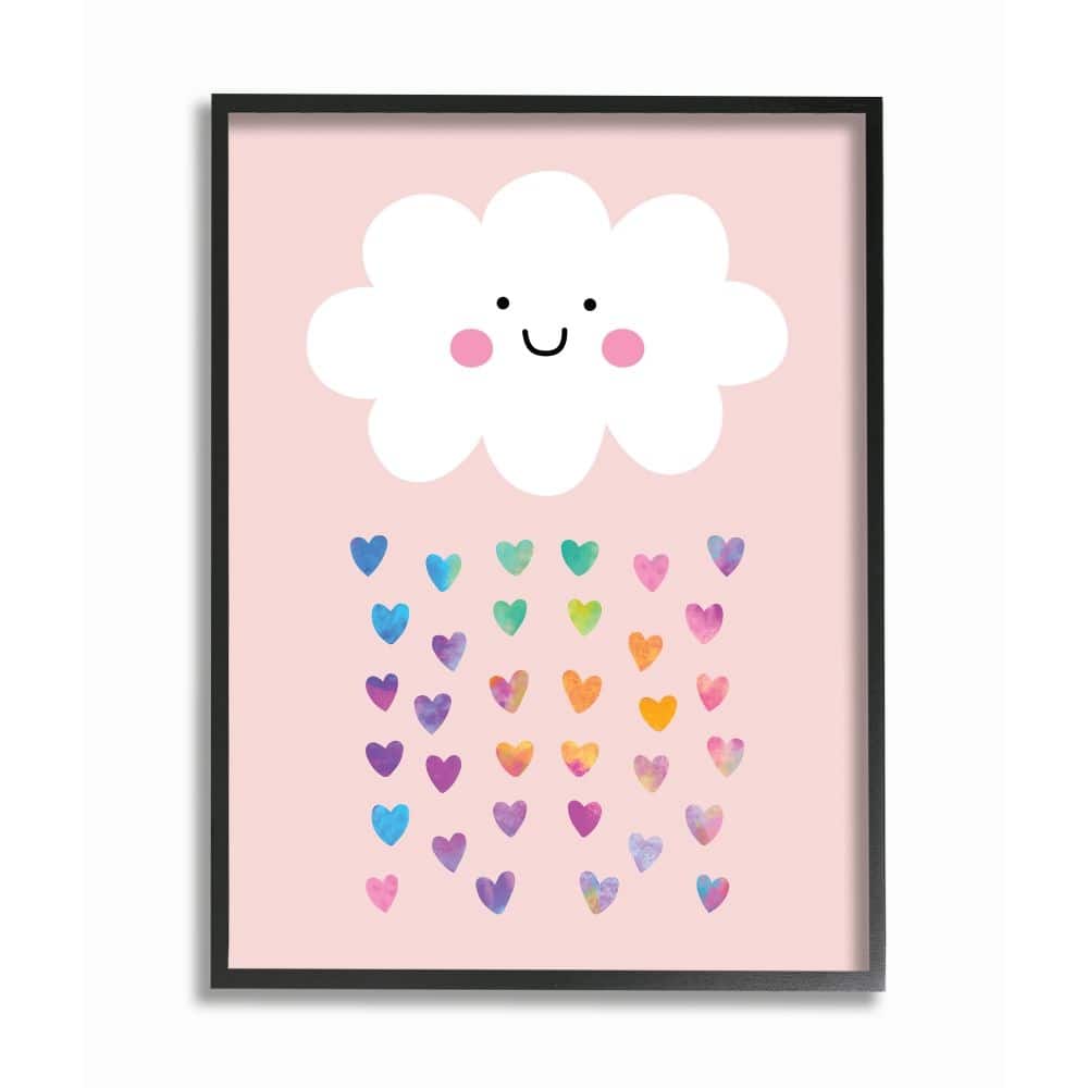 Stupell Raining Rainbow Hearts with Happy Cloud Framed Wall Art - Pink