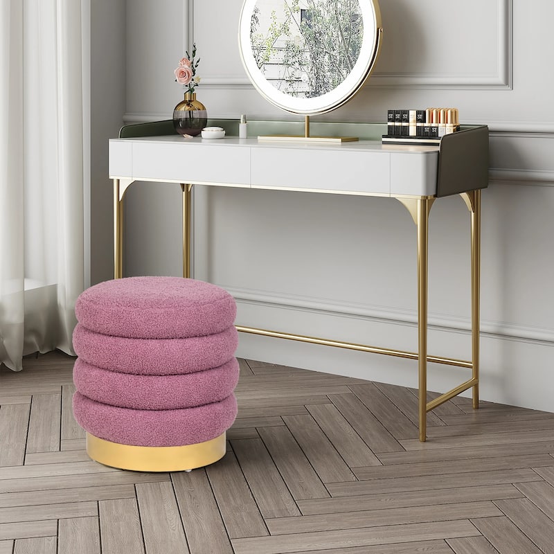 Adeco Round Velvet Ottoman Upholstered Foot Stool