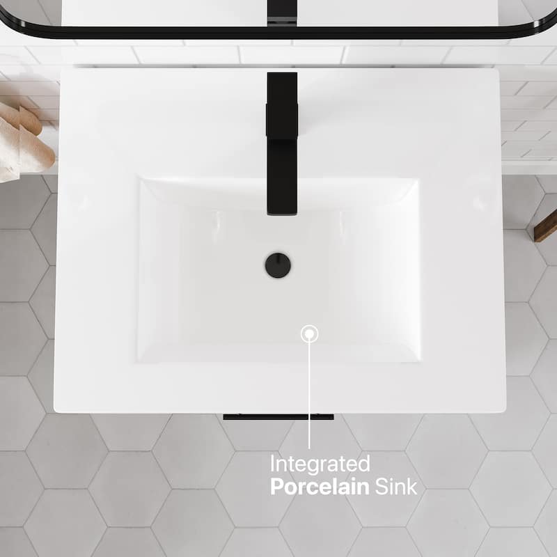 Eviva Graham 30"W Oak Bath Vanity with Arabescato Engineered Stone Top