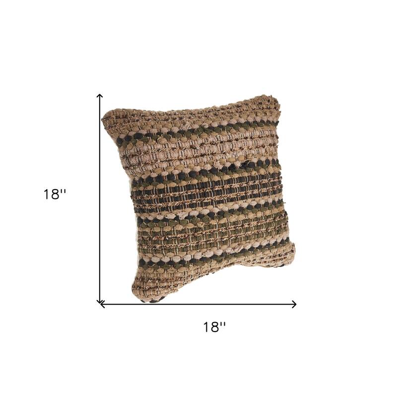 HomeRoots Set of Two 18" Brown and Dark Green Striped Cotton Blend Throw Pillows with Texture