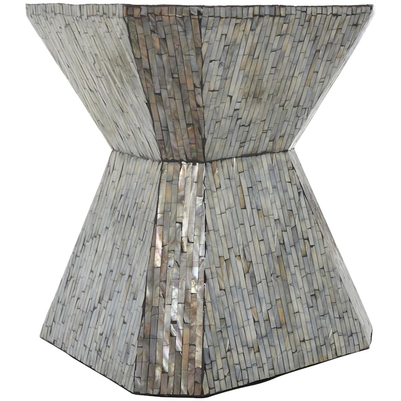 Mother of Pearl Shell Geometric Handmade Hourglass Side End Accent Table with Linear Mosaic Pattern - Gray - Roche River Decor