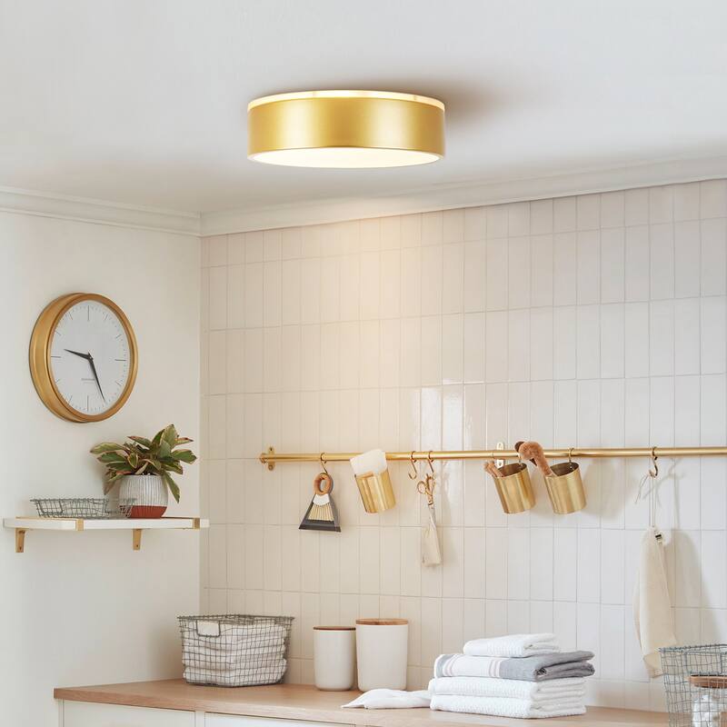 11.81 in. Modern Drum Metal Integrated LED Flush Mount Ceiling Light